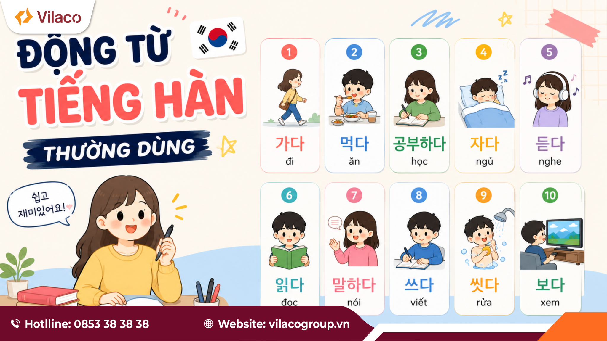 động từ tiếng Hàn thường dùng